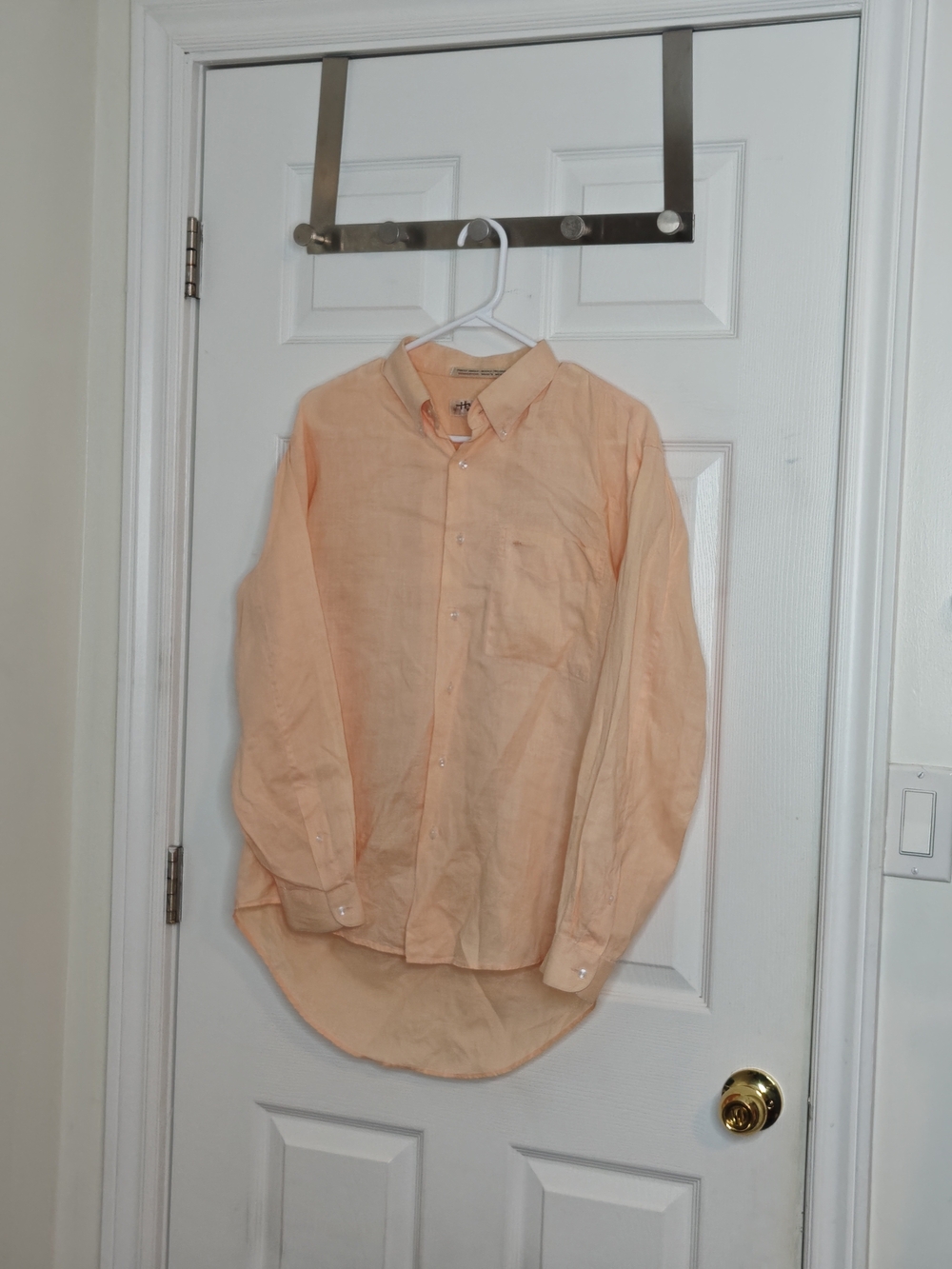 Hazard Light Peach Button-Up Cotton Linen Blend Shirt Size M